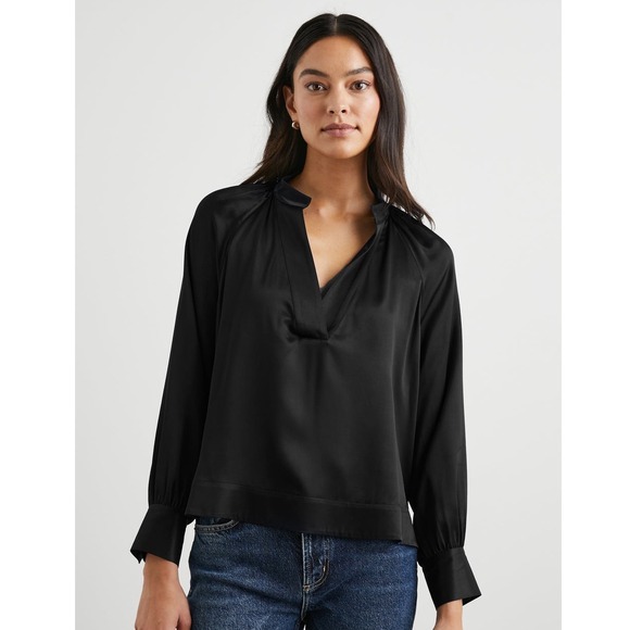 Rails Wynna Top Blouse Black Long Sleeve V-Neck Top Elegant Career Womens Medium - Picture 1 of 15